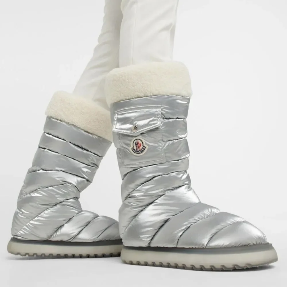Moncler Gaia Pocket Metallic Faux Fur-Trim Snow Boots size 38